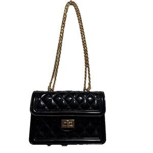 Emperor Black Shiny Jelly Women’s Shoulder Bag Claw Gold Chain And Latch 7x5x2